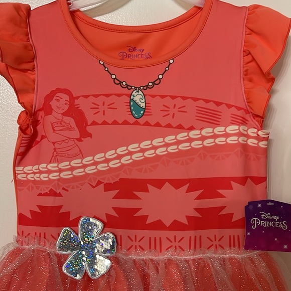NWT DISNEY PRINCESS MOANA DRESS GIRLS SIZE M 7-8 CORAL SPARKLE TULLE PARTY PLAY - Picture 2 of 11
